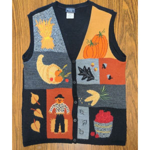 Southern Lady Fall Autumn Women's L Embroidered Sweater Vest Acrylic USA Button